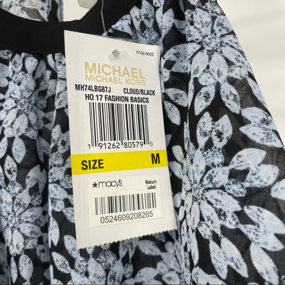 MICHEAL MICHEAL KORS NWT CLOUD NAVY BLUE BLACK FLORAL SLEEVELESS TANK TOP RUFFLE - Picture 5 of 8